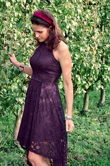 Púrpura Vestido de Renda Midi